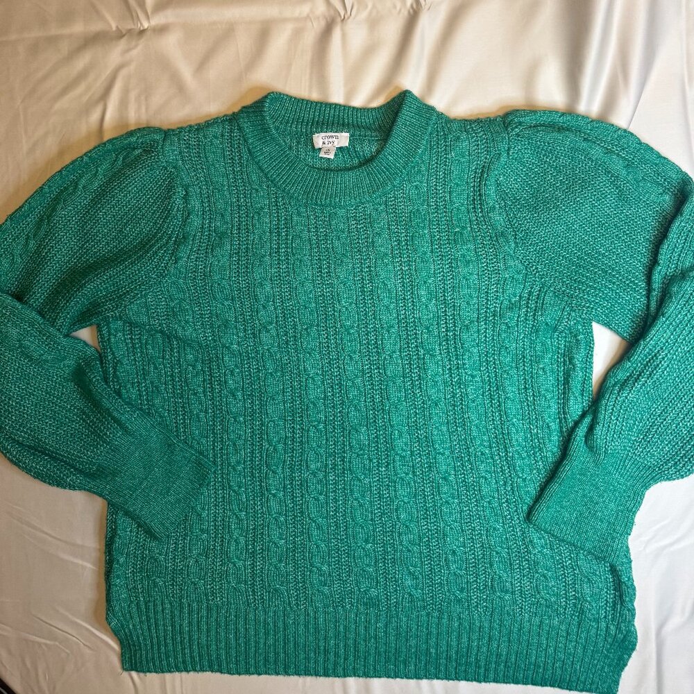 Crown & Ivy 1X Green Cable Knit Sweater